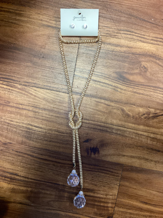Large Gold Necklace with Diamond and Earrings