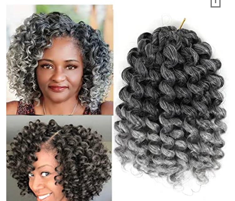 Jamaican BounceCrochet Hair 2X Ringlet Wand CurlSynthetic Crochet Hair Extensions Crochet Braiding Hair (8Inch TGrey) - Tam's Beauty Supply 